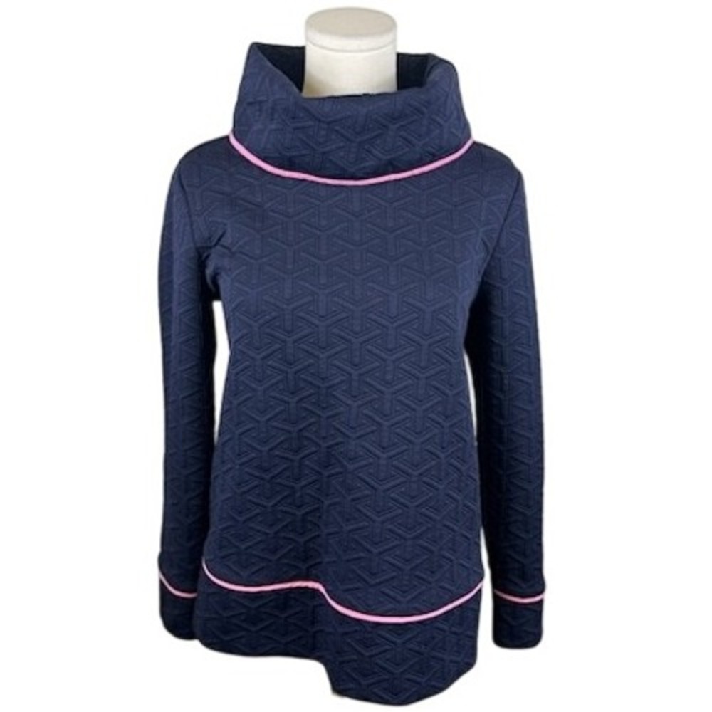 Sail to Sable Pullover Women's Small Quilted Funnel Neck Pink Trim Geometric